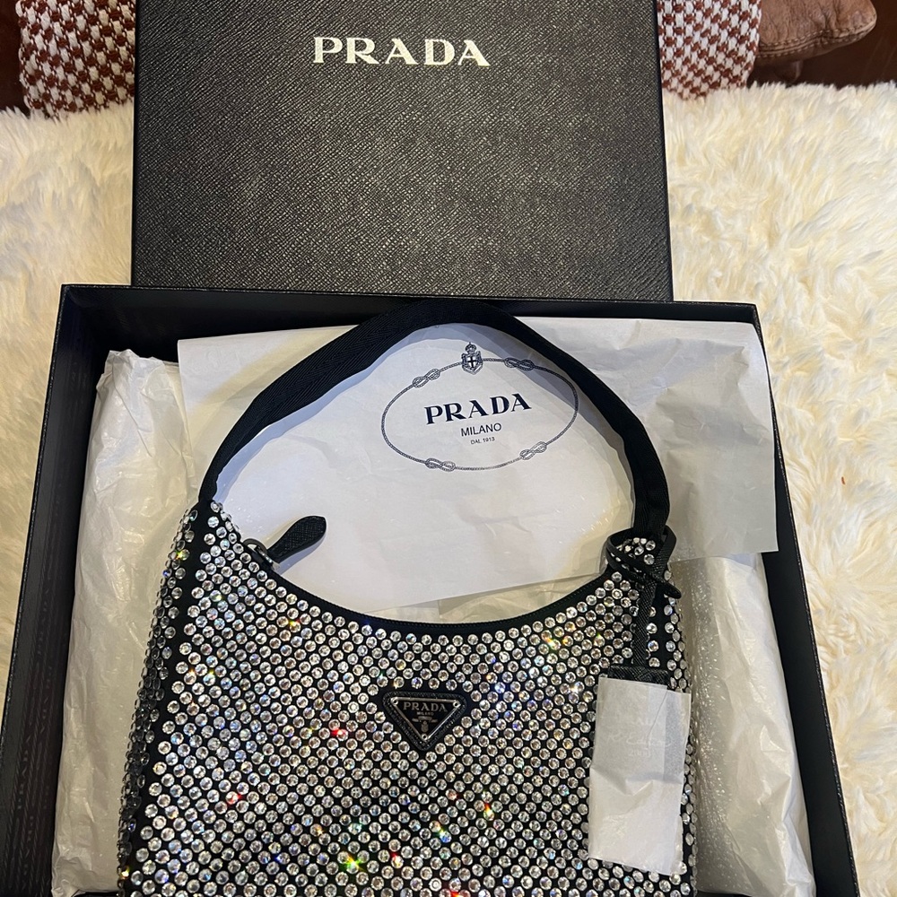Authentic Prada Black Satin Crystal Re-Edition 2000 Mini Bag - Picture 9 of 11